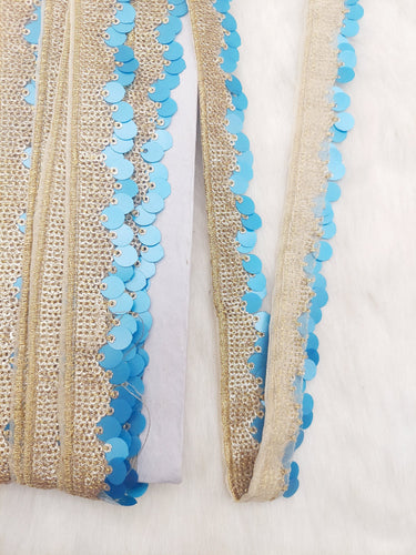Blue and Gold Sequin Fringe Trim, Cutwork Edge Trimming, Bohemian Trim